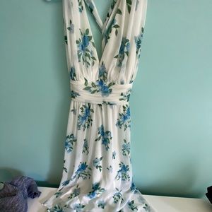 white blue flower formal high low dress